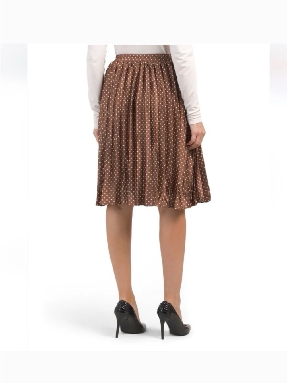 Monteau Brown Pleated Polka Dot Midi Skirt - Picture 2 of 6